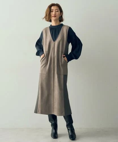 YECCA VECCA ニット切替フェイクスエードジャンスカ