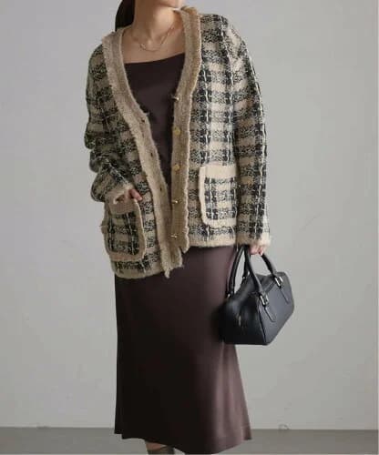 La Totalite 【TORRAZZO DONNA/トラッゾドンナ】Check Pattern Vneck Knit Jacket