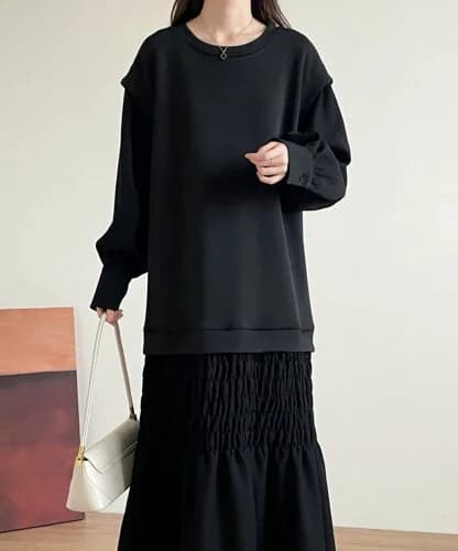 ECLIN 異素材段ボールニットベストドッキングロングワンピース