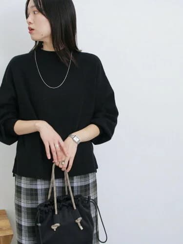 Samansa Mos2 blue 【Hug Knit】ボリューム袖ハイネックプルオーバー