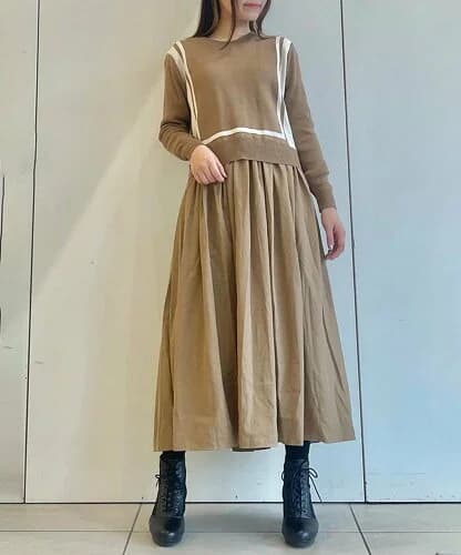 axes femme ニット切替ドッキングワンピース