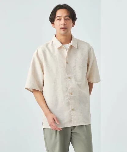 UNITED ARROWS green label relaxing リネンライク ジャカード ワイドカラー 半袖 シャツ