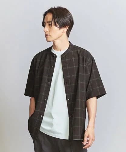 UNITED ARROWS シアサッカー バンドカラー フォルムシャツ