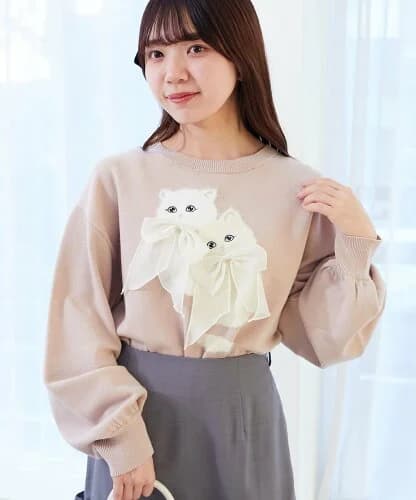 MAJESTIC LEGON ダブルふわねこリボンニット