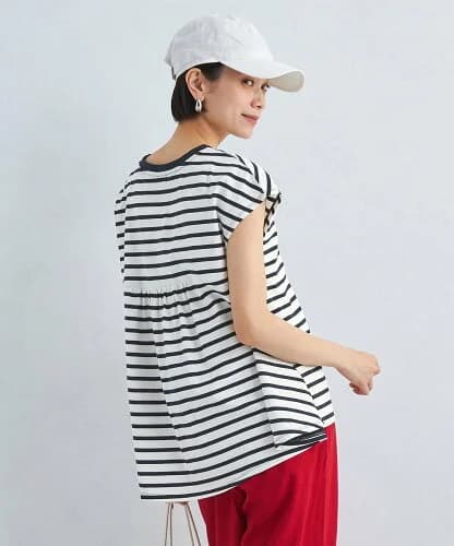 UNITED ARROWS green label relaxing バックペプラム フレンチスリーブ プルオーバー Tシャツ -抗菌防臭・制菌-