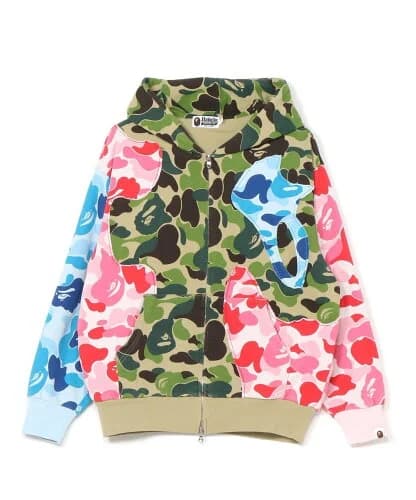 A BATHING APE ABC CAMO PATCHWORK RELAXED FIT ZIP HOODIE