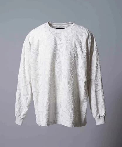 MAISON SPECIAL Prime-Over Back Cut Flower Jacquard Crew Neck Knit Pullover