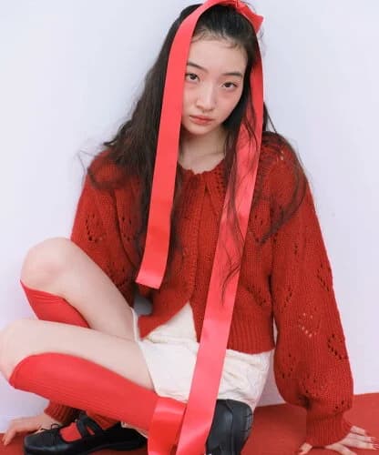 Heather ハート柄編みニットカーディガン