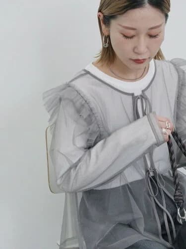 Samansa Mos2 2wayラメチュールフリルプルオーバー