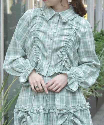 axes femme ショート丈ドロストブラウス