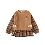 シャツ ブラウス 「お揃い」サイドリボン裾スリットベストドッキングチェック柄トップス(80~130cm) キッズ