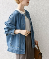 SHIPS any 《一部予約》SHIPS any: ノーカラー デニム ブルゾン[SHIPS any DENIM] シップス ジャケット・アウター デニムジャケット ブルー ブラック ネイビー ホワイト【送料無料】