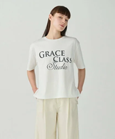 GRACE CONTINENTAL レタードシルケットTシャツ グレースコンチネンタル トップス シャツ・ブラウス ホワイト ブラック【送料無料】