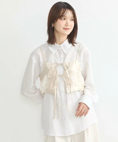 【SALE／66%OFF】earth music&ecology SET2点 ロングシャツ+リボンビスチェ アースミュージック&エコロジー トップス シャツ・ブラウス ホワイト ピンク ブルー