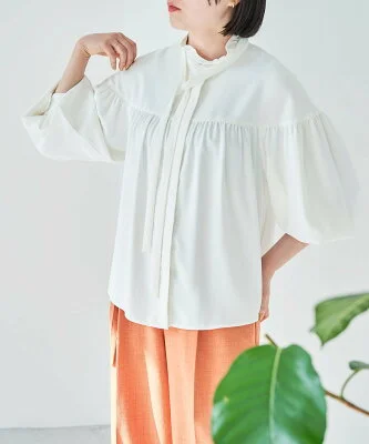 VIS 【洗える】KAMAKURA SHIRTコラボレーションフリルボウタイブラウス