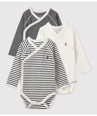 PETIT BATEAU マリニエール長袖あわせボディ3枚組