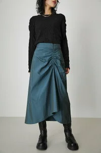 AZUL BY MOUSSY SHIRRING CHAMBRAY MIDI SKIRT