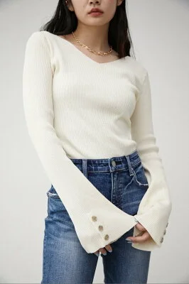 AZUL BY MOUSSY 2WAY SLEEVE BUTTON RIB KNIT