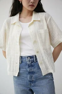 AZUL by moussy COTTON MESH HALF SLEEVE SHIRT