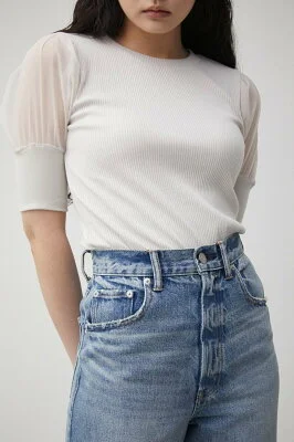 AZUL BY MOUSSY SHEER SLEEVE PUFF TOPS