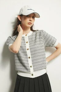 rienda 【一部店舗・WEB限定】【RIENDA GOLF】KNIT ツイードカーデTOP