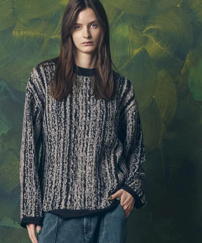 MAISON SPECIAL Irregular Inlay Knitting Prime-Over Crew Neck Knit Pullover