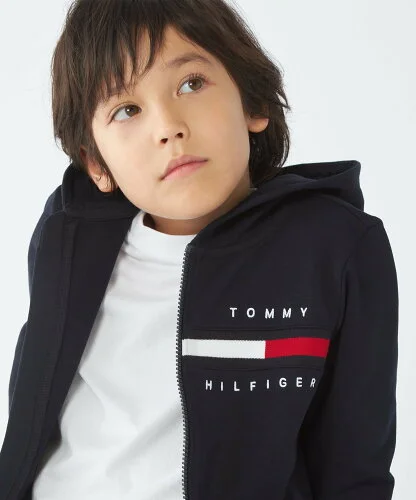 TOMMY HILFIGER BOYS リブインサートジップスルーパーカー