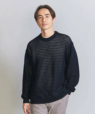 UNITED ARROWS シャイニー コットン ネット クルーネック ニット