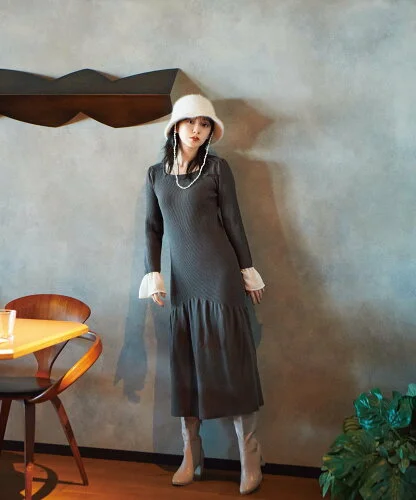 PROPORTION BODY DRESSING マーメイドドッキングスリーブニットワンピース