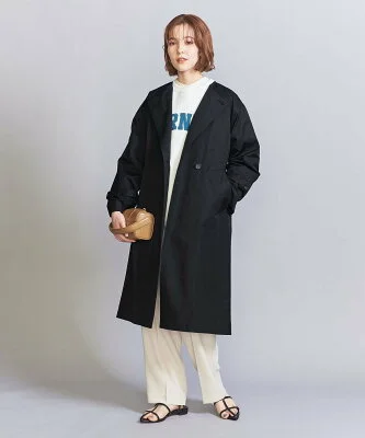 UNITED ARROWS ノーカラーベルト コート -撥水加工-