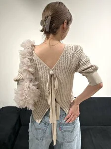 SNIDEL バックオープンリボンニットTOPS