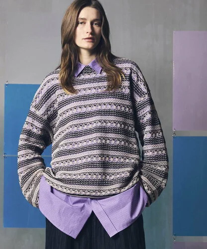 MAISON SPECIAL Prime-Over Sheer Border Crew Neck Knit Pullover