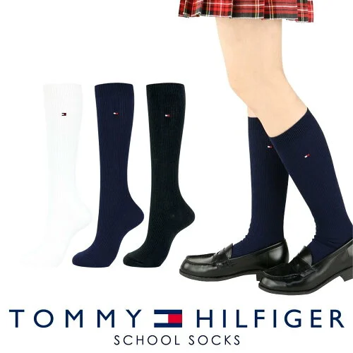 TOMMY HILFIGER 【36cm丈】スクールソックス ワンポイント刺繍 ハイソックス