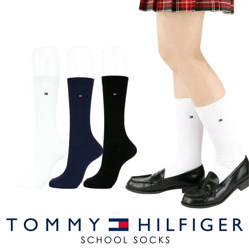 TOMMY HILFIGER 【28cm丈】スクールソックス ワンポイント刺繍 ハイソックス