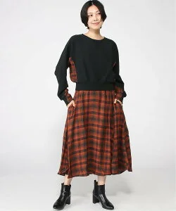 Desigual チェック コンビネーション ミディワンピース