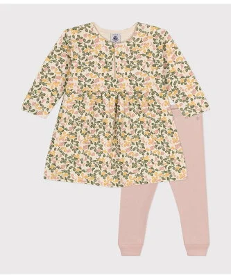 PETIT BATEAU プリント長袖ワンピース&レギンスセット