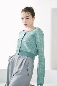 rienda 【一部店舗・WEB限定】ツイードKnit CD TOP