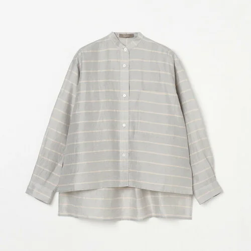 HELIOPOLE LINEN BORDER BAND COLLAR SHIRT