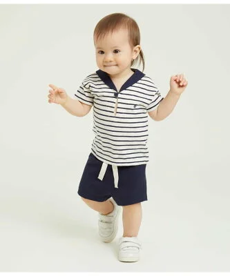 PETIT BATEAU セーラートップス&ショートパンツセット