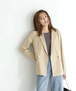 NATURAL BEAUTY BASIC リネンライクボクシーダブルジャケット