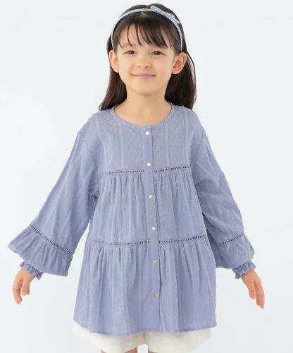 SHIPS KIDS SHIPS KIDS:100~130cm / スナップ ボタン ティアード ブラウス