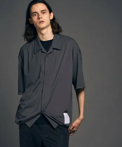 MAISON SPECIAL High Tension Prime-Over Short Sleeve Open Collar Draw Cord Shirt