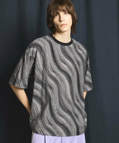 【SALE／30%OFF】MAISON SPECIAL Wave Back Cut Jacquard Prime-Over Crew Neck T-shirt メゾンスペシャル トップス カットソー・Tシャツ ブラック イエロー【送料無料】