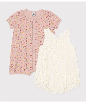 PETIT BATEAU プリントショートロンパース2枚組