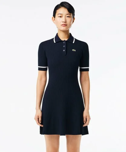 LACOSTE シームレスビスコース ストレッチ 3Dニットポロドレス