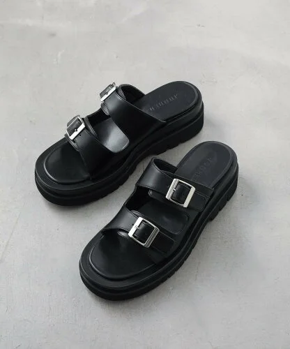 JUNRed シンセティックレザープラットフォームサンダル