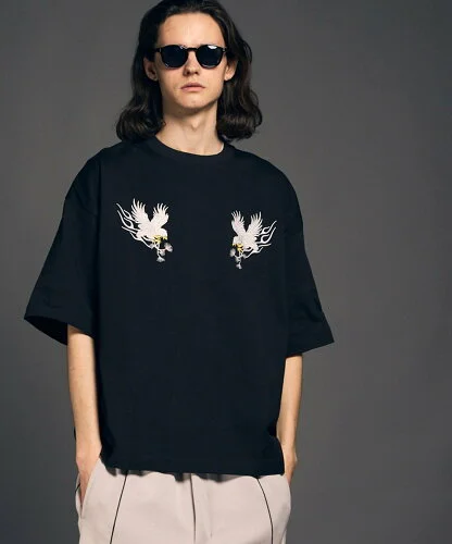 MAISON SPECIAL Eagle Embroidery Prime-Over Crew Neck T-shirt