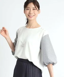 Reflect 【夏SALE/人気商品の夏バージョン!UVカット/接触冷感/洗える】ストライプスリーブカットソー