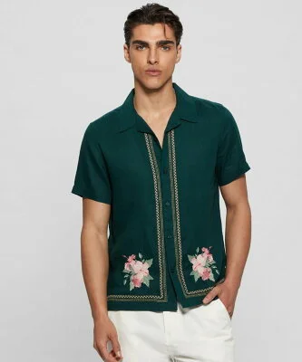 GUESS 半袖 シャツ (M)Embroidered Island Shirt