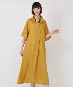 【SALE／30%OFF】HIROKO BIS Aライン麻ワンピース /洗える ヒロコ ビス ワンピース・ドレス ワンピース イエロー グリーン ブラウン【送料無料】